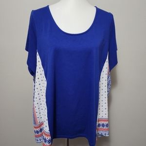 Stitch Fix Your Story Blue & Red Mixed Media Flowy Blouse Size 3X